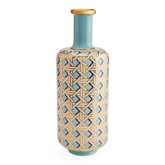 Grand vase bouteille en osier tressé